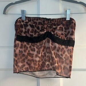 Leopard Print Tube Top with Black Lace